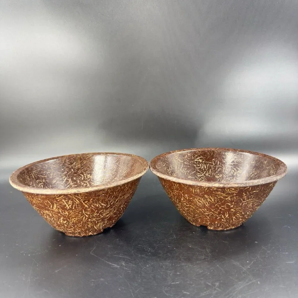 Vintage Permelite Melamine Faux‎ Wood USA Dish Bowl Marked On Bottom Set 2 Pcs
